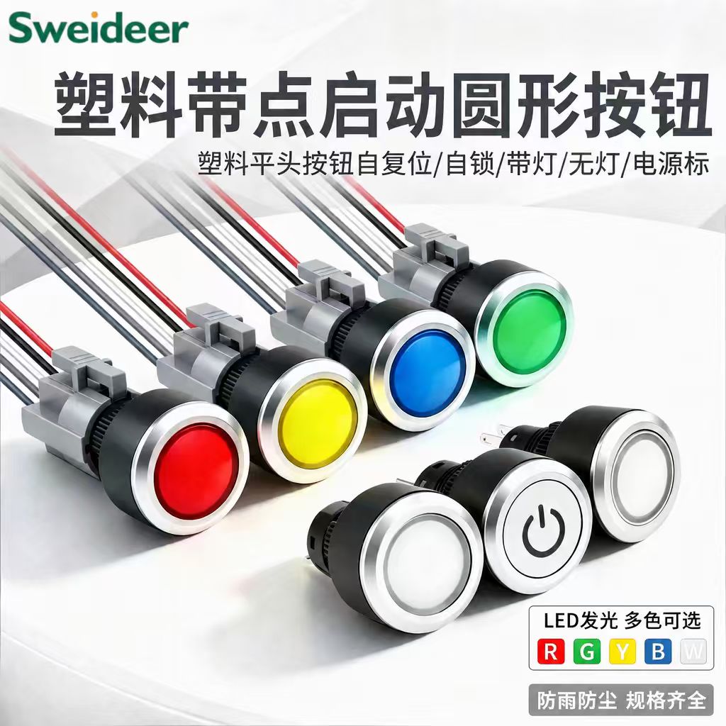 22mm塑料按钮带灯48V银色面