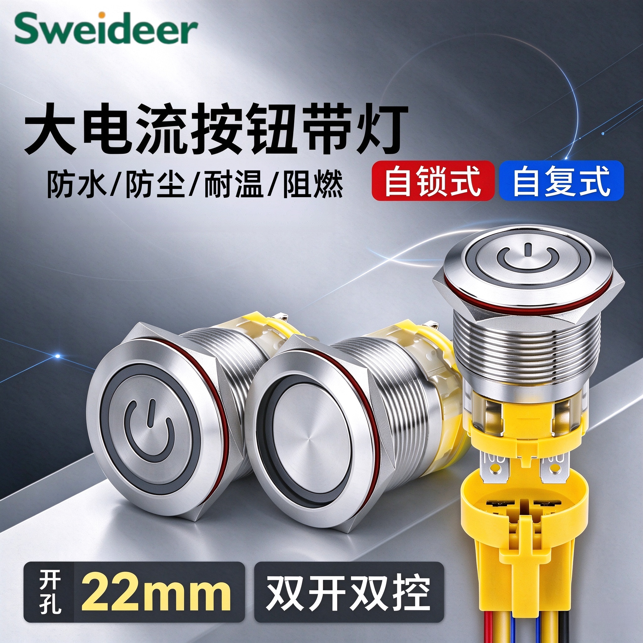 22MM双开金属按钮开关10A
